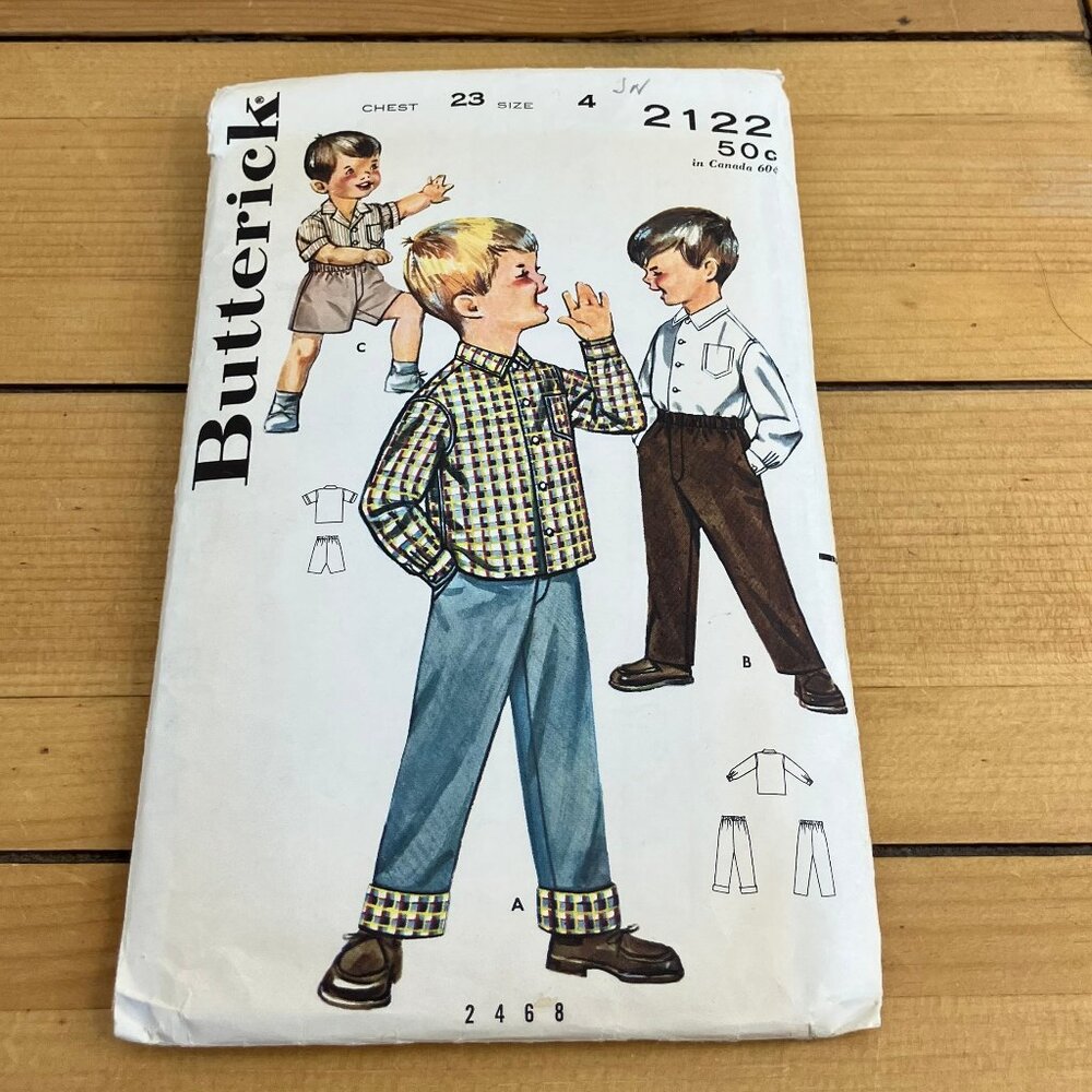 Boy's Shirt Pants & Shorts Butterick 2122 Sewing Pattern Child Size 4 Vintage